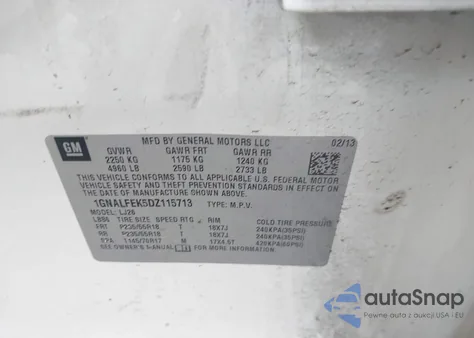 2013 Chevrolet Equinox Ltz z USA, uszkodzony, nr VIN 1GNALFEK5DZ115713